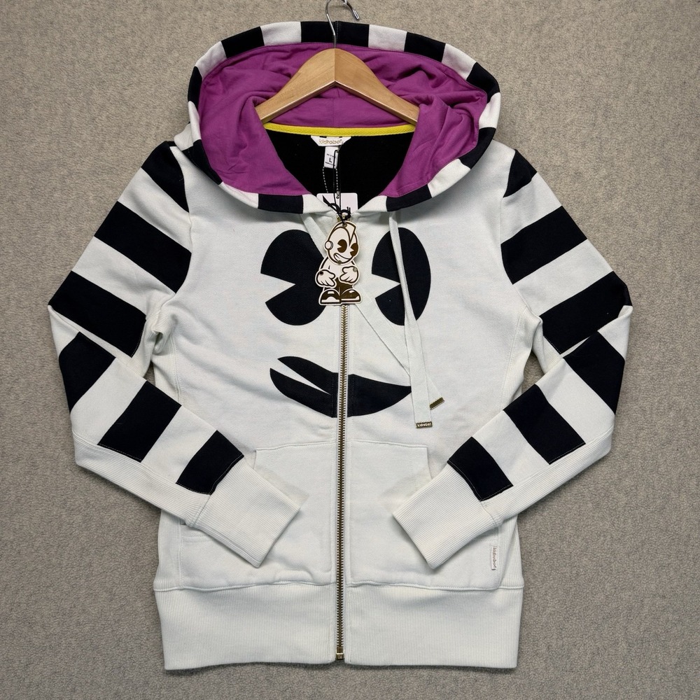 Kidrobot Full Zip Hoodie Large White Black Striped Graphic NWT Women's